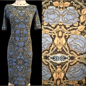 Lularoe Julia Dress Brown/Blue Floral/Garden Print Size Small